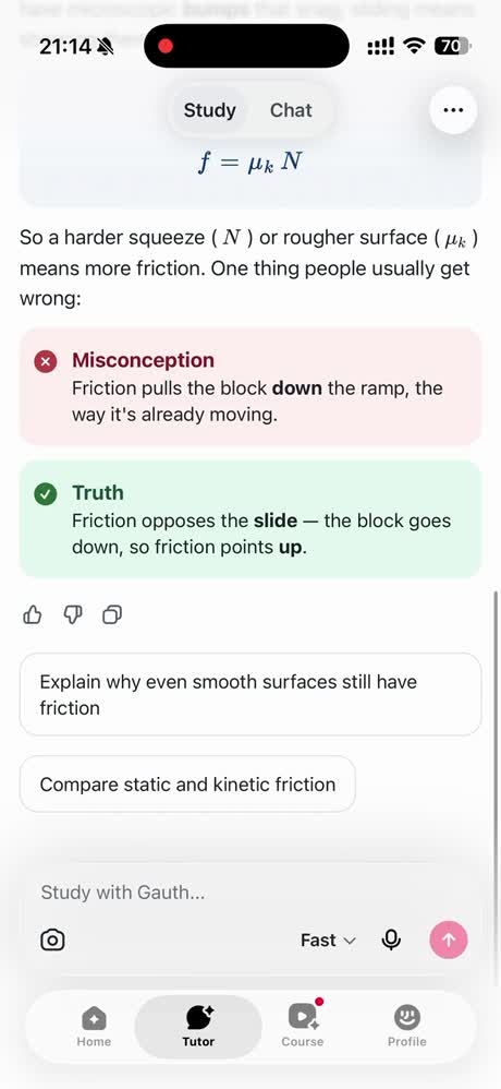 Study Mode mobile demo preview